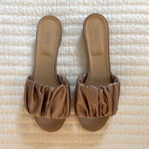 BARNEYS NEW YORK
Ruched Satin Slide Sandals